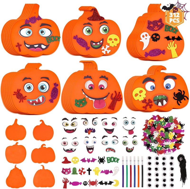 OCHIDO 312 PCS Halloween Crafts for Kids, DIY Foam Pumpkins for Craft Bulk, Halloween Arts and Crafts for Party Favors Supplies, Halloween's Decorations, Classroom Craft Activities - Image 1